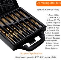 99 dalių titanu dengtas greitapjovio plieno spiralinių grąžtų rinkinys su geležine dėže Plastic Bag 50-Piece Twist Drill Set