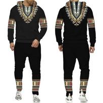 Afrikietiškas „Dashiki“ gobtuvo kostiumas vyrams, laisvalaikio 3D spausdinimas, etninio stiliaus megztinių kelnių rinkiniai, moteriški liaudiškai pritaikyti gatvės aprangos sportinio kostiumo paltai S
