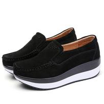 2020 m. Ruduo Moteriški Lygiaapadžiai Platforminiai Mokasinai Batai Moteriški Suede Odiniai Avalynė Laisvalaikio Batai Įslystami Lygiaapadžiai Mokasinai Creepers 35 juoda