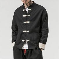 Kinų Tradicinis Retro Paltas Vyriškas Rudens Ilgomis Rankovėmis Tang Kostiumas Mandarinų Apykaklė Sagtelė Striukė Rytietiškas Medvilninis Kung Fu Marškinys XXXXXL juoda