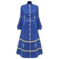 Moteriška dvasininko ministro mantija ilgomis rankovėmis su sagomis, kasaka, kostiumas, bažnyčios pastoriaus cosplay, liturginiai drabužiai, sakyklos apranga S karališkos mėlynos spalvos