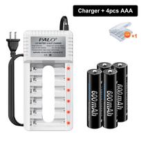 PALO įkraunama baterija AA 1.2V Ni-MH Baterijos AA(HR6) 1300mAh ir AAA(HR03) 600mAh NI-MH 2A/3A įkraunamos baterijos+6 lizdų įkroviklis 4 AAAbattery 1charger