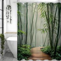 Bambukinė dušo užuolaida, Žalias miškas, Spa, Vintažinė, Natūrali, Japoniško, Azijietiško stiliaus, Vonios dušo užuolaidos su kabliukais, Vandeniui atspari 90*180cm
