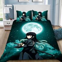 Antklodės užvalkalas Demon Slaye 3D Išskirtinis Muichiro tokito Anime Skaitmeninis spaudinys Patalynės komplektas Antklodė Lova Jaunimo Namų dekoras Berniukų dovana 140x200cm