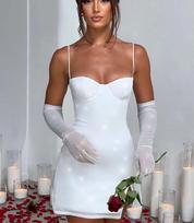 2024 Autumn/Winter Women's Sexy Slimming Sling Dress with Gloves S balta