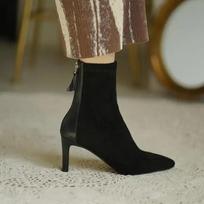 Madingi Madingi Šilti Moteriški Batai 2025 Žiemos Nauji Moteriški Aukštakulniai Universaliai Paprasti Ankle Boots Neslystantys Suede Moteriški Batai zapatos mujer 34 juoda