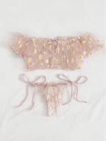 Europos & Amerikos Seksualus Nėrinių Skeltas 2 Dalių Lingerie Rinkinys Medium rožinė