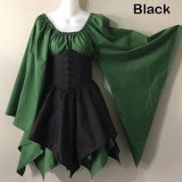 Viduramžių kostiumas Woodland Wood Elf Fairy Fantasy Waist Cincher korsetas ir dantyti sijonai 3XL juoda