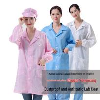 Antistatinis ilgomis rankovėmis laboratorinis chalatas, 0,5 mm dryžuoti dulkėms atsparūs darbo drabužiai S; Blue Long Sleeve Lab Coat