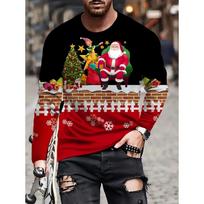 Kalėdiniai Harajuku vyriški marškinėliai ilgomis rankovėmis Mada Kasdieniai O formos iškirpimo megztiniai Naujųjų metų dovana X'mas viršūnės Hip Hop laisvi marškinėliai S