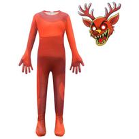 Vaikams Berniukams 99 Naktys Miške Gyvūnai Briedis Elnias Spausdintas Kombinezonas Kaukės Rinkinys Apranga Kalėdų Vaidmenų Žaidimas Helovino Cosplay Kostiumai 110cm raudona
