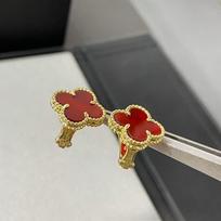 Keturlapis dobilas Nauji auskarai Raudonasis chalcedonas 18k rožinis auksas Keturlapio dobilų auskarai Moteriški lengvo prabangos aukštos klasės madingi auskarai gold raudona