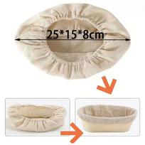6 vnt. ovalo formos duonos tešlos kildinimo krepšelių, išklotų rotango kepimo tešlos audiniu. 25*15*8cm