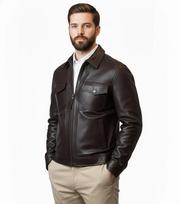 Lambskin Leather Motorcycle Causal Party Genuine Handmade Men Jacket Dark Brown S tamsiai ruda spalva