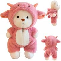 30cm Teddy Bear Plush Toy with Removable Sheep Costume, Stuffed Animal, Creative Gift for Kids Birthday Party Decor rožinė