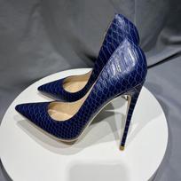 Tikicup Tamsiai mėlynos krokodilo rašto moteriški smailianosiai aukštakulniai Elegantiški moteriški madingi stiletto bateliai Dideli dydžiai 34-45 35