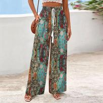 Women's Wide-Leg Casual Flowy Floral Print Pants L juoda