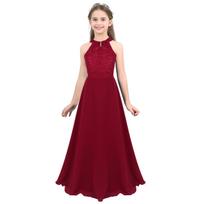 Elegantiška gėlių mergaičių suknelė vestuvių iškilmingam vakarėliui Princesės gėlėta nėrinių suknelė atgal 5-6 Years bordinė