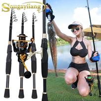 Kelioninė meškerės ritės kombinuota teleskopinė meškerė 14BB spiningo ritė Žvejyba gėlame vandenyje 1.8M Rod&Reel 1000