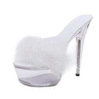 2020 m. Nauji Super aukštakulniai 15 cm Stiletto Platformos Šlepetės Crystal Batai Vestuviniai Batai Krištoliniai Sandalai LFD 34 balta