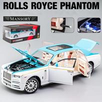 1/24 Rolls-Royce Phantom modelio automobilis, cinko lydinio, ištraukiamas atgal žaislinis automobilis, metalo liejimo modelio automobilis su garsu ir šviesa, skirta vaikams berniukui mergaitei 1:24 Phantom mėlyna/balta