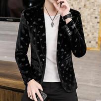 Vyriškas „Four Seasons“ širdies formos žakardo kostiumas, laisvalaikio, plonas, gražus švarkas „Blazer“ XXXXL juoda