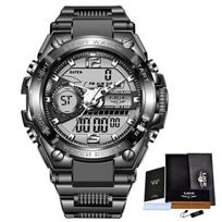 „LIGE Fashion“ vyriškas skaitmeninis laikrodis 50 m vandeniui atsparus LED kvarcinis laikrodis, sportinis laikrodis juoda