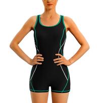 Anfilia One Piece Moteriški sportiniai maudymosi kostiumėliai be nugarų Boxer Konservatyvus maudymosi kostiumėlis Patchwork Beach Wear maudymosi kostiumėlis S žalia
