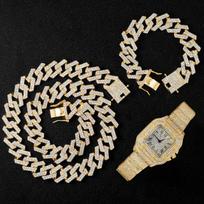 20 mm karoliai + laikrodis + apyrankė Hip Hop Majamio pažaboti Kubos grandinė Ledo išasfaltuotas kalnų krištolas Cz Bling Reperis vyrams Papuošalai 8 inch with 16 inch