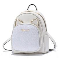 Moteriška kalnų krištolinio akmens kuprinė Lovely Cat Moteriška odinė kuprinė Korėjos dvejopo naudojimo pečių krepšys Mochilas One Size balta