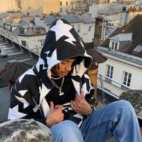 Y2K vyriški gobtuvai, mados žvaigždės spausdinimas su užtrauktuku ilgomis rankovėmis, dideli megztiniai su gobtuvu Gotikinė grunge striukė, paltas Harajuku gatvės apranga S juoda