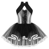 Vaikams mergaičių blizgučiai, šokių tutu, baleto suknelė su apynasriu kaklu, gimnastika, triko modernus Lotynų Amerikos džiazo šokių pasirodymo kostiumas 5-6 Years sidabras