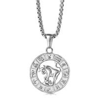 Sidabriniai 12 Zodiako Zodiako pakabukai Moteriški Vyriški Nerūdijančio plieno Zodiako papuošalai Dovanos 24inch (60cm) Chain white