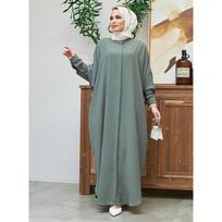 Musulmoniškos pūstos rankovės Marokas Musulmoniška Suknelė Moteriška Abaya Kaftans Laisvalaikio vakaro Suknelės Moteris Turkija Islamo ilgas chalatas Femme Vestid tamsiai žalia spalva