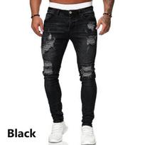 Madingi Džinsai Vyrams Slim Fit Džinsinės Kelnės Vyriškos Rėžytos Kelnės Gatvės Stiliaus Vyriški Džinsiniai Džinsai Pieštuko Kelnės S juoda