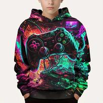 Fashion Colorful Gamepad And Lightning 3d Print Boys Casual Pullover Long Sleeve Hoodies Boys Sweatshirt For Spring Fall Hoodies 130