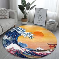 Japoniško stiliaus apvalūs kilimėliai Bangos Sofa Kilimas Namai Svetainė Miegamasis Vonios kambarys Grindų Kilimėliai Kanagawa Vonios kiliminės juostos 40cm