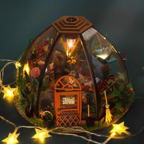 „Pasidaryk pats“ miniatiūrinių namų rinkinys 3D sodo medinės dėlionės pastatymas su LED šviesos dekoru Rankų miniatiūrinis lėlių namelio surinkimas, medžiaga, dovana vaikams Size 2