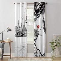 Paris Seine Woman Eiffel Tower Red Lips Paris Windows Curtains Living Room Bedroom Window Treatments Household Kitchen Curtains 135W x 60H(cm) x1