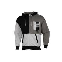 Puma Colorblock Logo Full Zip Hooded Jacket Men Jackets Black Grey 530712-01 S black