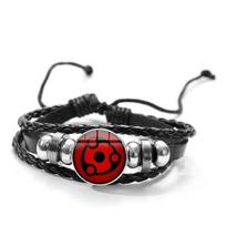 Anime Sharingan Eye Bracelets Cute Q Version Characters Men Women Glass Metal Beaded Weave Leather Bracelet &Bangle Gifts