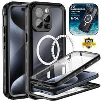 IP68 vandeniui atsparus magnetinis dėklas, skirtas iPhone 16 15 14 Pro Max Pro 13 Pro Max Protector viso kūno apsauginis dulkėms atsparus telefono dėklas iPhone 15 Pro Max juoda