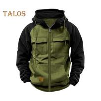 Rudens žiema Vyriški gobtuvai Užsegimas užtrauktuku Elastinis rankogaliai Retro kelios kišenės Cargo Style Šiltas megztinis paltas Vidutinio ilgio Hip Hop Kontrastingos Spalvos Viršus XXXL armijos žalia spalva
