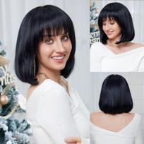 HAIRCUBE Žmogaus plaukų perukai moterims Vidutinio ilgio Juodi Tiesūs Perukai moterims Sluoksniuotas Piksi kirpimas su kirpčiukais Kasdieniam Vakarėlių naudojimui