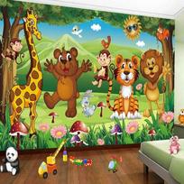 Gyvūnų Animacinis Vaikų Kambario Foto Sienų Freskos Tapetai Svetainė Vaikų Miegamasis Sienų Freskos Tapetai 3D 200 cm(W) x 140 cm(H)