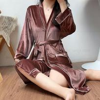 Chalatas Velvet Naktiniai marškiniai Moteriški namų drabužiai su kišenėmis Rudens ir žiemos liemenė Ilgomis rankovėmis Kimono chalatas Suknelė M