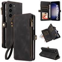 Telefono piniginės dėklas, skirtas Samsung Galaxy S25 S24 S23 S22 S21 S20 FE Ultra PU odinis smūgiams atsparus RFID blokuojantis apsauginis dangtelis For Galaxy S25 Plus juoda