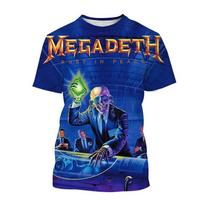 Megadeth 3D spausdinti marškinėliai Mada Rokas Grupė Vyriški Laisvalaikio Marškinėliai Vasariniai Vyriški Moteriški Pankroko Juokingi Hip Hop Trumpi Rankoviai Vaikams 5XL