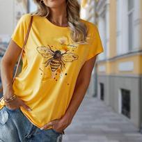 Madingi moteriški geltoni marškinėliai su bitėmis, juokingi kasdieniai marškinėliai su O formos iškirpte ir trumpomis rankovėmis, vasariniai moteriški marškinėliai 8XL geltona