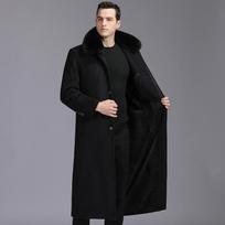 Žieminė stora kašmyro striukė vyriška ilga senjorų šilta su papildomu vilnos pamušalu tikro kailio apykakle laisva saugos drabužis 165